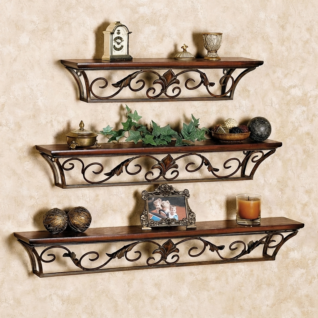 Dagian Wall Shelves | Burnished Copper & Walnut Finish