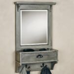 Karter Gray Mirrored Wall Shelf | Storage Drawer & Hooks