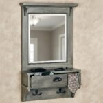 Karter Gray Mirrored Wall Shelf | Storage Drawer & Hooks