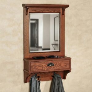 Karter Mirrored Wall Shelf | Mission Red Oak with Drawer